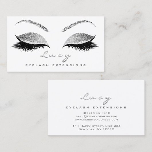 Makeup Eyebrow Name Lashes Glitzer Grau Silver Log Visitenkarte (Vorne/Hinten)