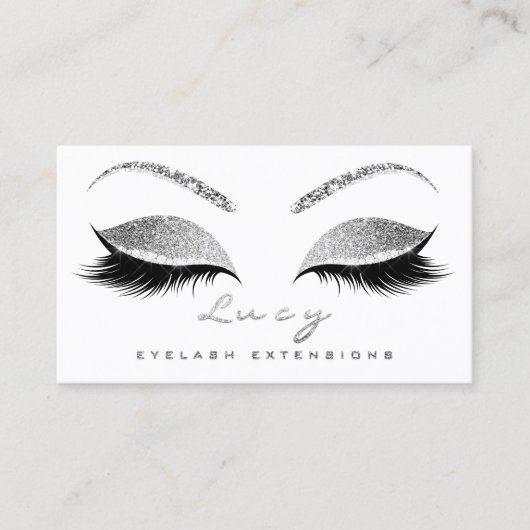 Makeup Eyebrow Name Lashes Glitzer Grau Silver Log Visitenkarte (Vorderseite)