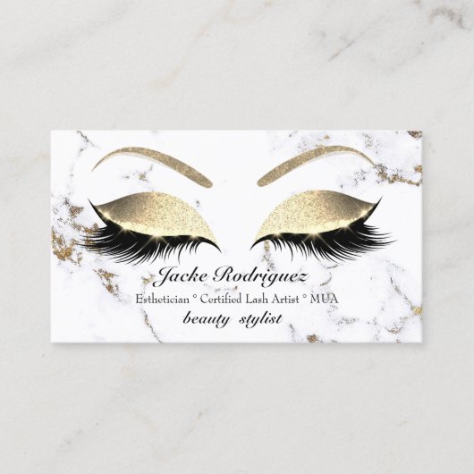 Makeup Eyebrows Lash Gold Marmor White Social Visitenkarte (Vorderseite)