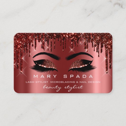Makeup Eyebrows Lashes Burgundy Spark Nails Visitenkarte (Vorderseite)