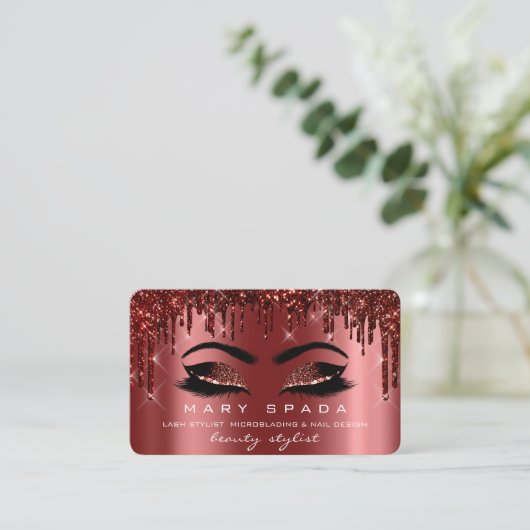 Makeup Eyebrows Lashes Burgundy Spark Nails Visitenkarte (Stehend Vorderseite)
