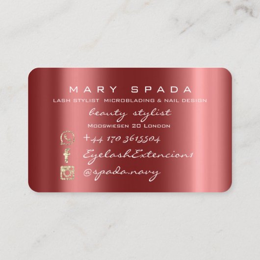 Makeup Eyebrows Lashes Burgundy Spark Nails Visitenkarte (Rückseite)