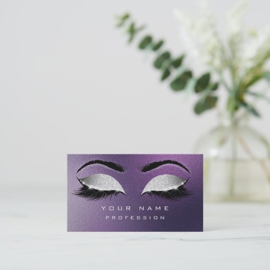 Makeup Eyebrows Lashes Extention Lila Silver Visitenkarte (Stehend Vorderseite)