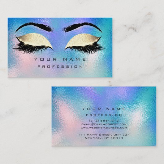 Makeup Eyebrows Lashes Glitzer Blue Aqua Visitenkarte (Vorne/Hinten)