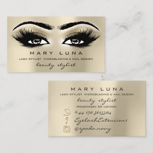 Makeup Eyebrows Lashes Glitzer Metallic Eyes Visitenkarte (Vorne/Hinten)