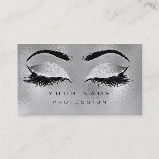 Makeup Eyebrows Lashes Glitzer Metallic Glam Grau Visitenkarte (Vorderseite)