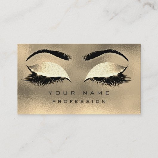 Makeup Eyebrows Lashes Glitzer Metallic Glass Gold Visitenkarte (Vorderseite)