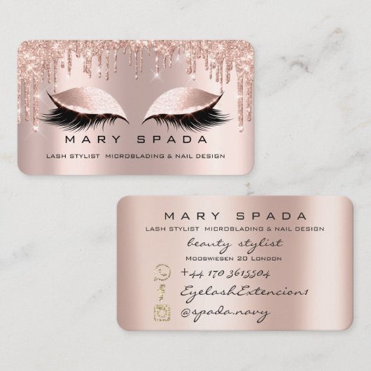 Makeup Eyebrows Lashes Pink Rose Spark Lux Visitenkarte (Vorne/Hinten)