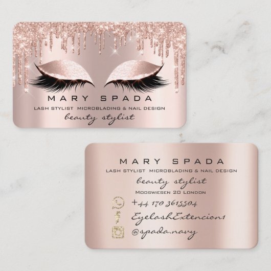 Makeup Eyebrows Lashes Pink Rose Spark Nails Visitenkarte (Vorne/Hinten)