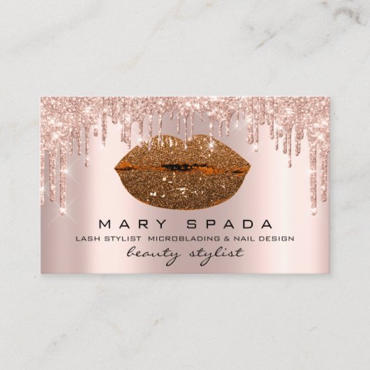 Makeup Eyebrows Lashes Pink Rose Tropfen Kiss Lips Visitenkarte (Vorderseite)