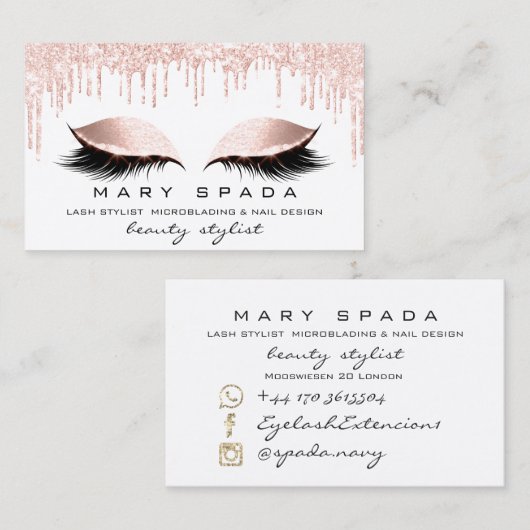 Makeup Eyebrows Lashes Pink White Spark Nails Visitenkarte (Vorne/Hinten)