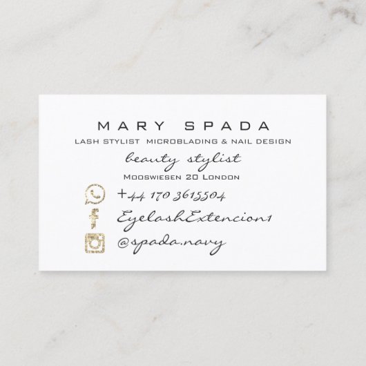 Makeup Eyebrows Lashes Pink White Spark Nails Visitenkarte (Rückseite)