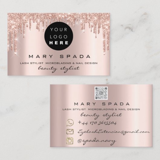 Makeup Eyebrows Lashes Rosa Tropfen Lips Qr Bu Visitenkarte (Vorne/Hinten)