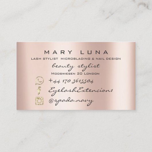 Makeup Eyebrows Lashes Rose Gold Pink Blush Visitenkarte (Rückseite)