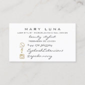 Makeup Eyebrows Lashes Social Sepia Gold White Visitenkarte (Rückseite)