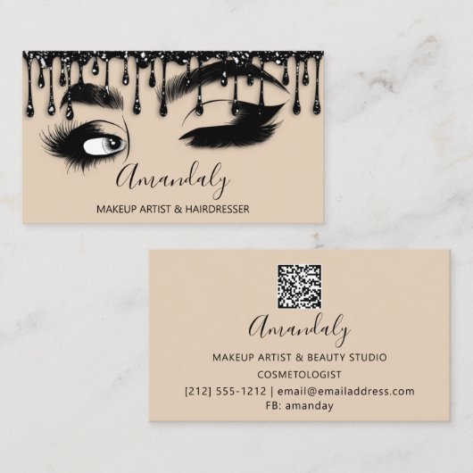 Makeup Eyelash Brow QR CODE Logo Black Microblade Visitenkarte (Vorne/Hinten)