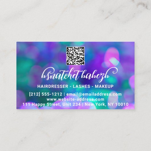 Makeup Eyelash Brows Microblading QR Code Lila Visitenkarte (Rückseite)