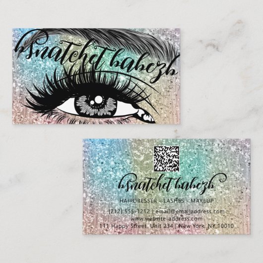 Makeup Eyelash Brows QRCode Logo Glitzer Visitenkarte (Vorne/Hinten)
