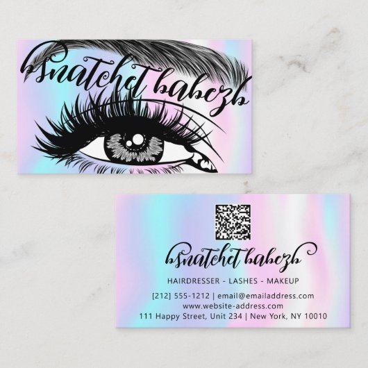Makeup Eyelash Brows QRCode Logo Light Holographic Visitenkarte (Vorne/Hinten)