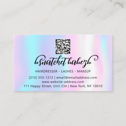 Makeup Eyelash Brows QRCode Logo Light Holographic Visitenkarte (Rückseite)