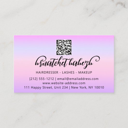 Makeup Eyelash Brows QRCode Logo Lila Visitenkarte (Rückseite)