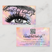 Makeup Eyelash Brows QRCode Logo Pink Visitenkarte (Vorne/Hinten)