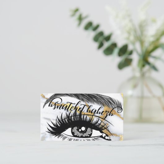 Makeup Eyelash Brows QRCode Logo White Gold Marmor Visitenkarte (Stehend Vorderseite)