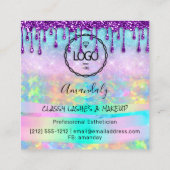 Makeup Eyelash Microblade Nails Studio Lila Tropfe Quadratische Visitenkarte (Rückseite)