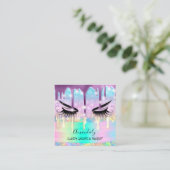 Makeup Eyelash Microblade Tropfen Logo Lila Glitte Quadratische Visitenkarte (Stehend Vorderseite)