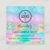 Makeup Eyelash Microblade Tropfen Logo Lila Gold Quadratische Visitenkarte (Rückseite)