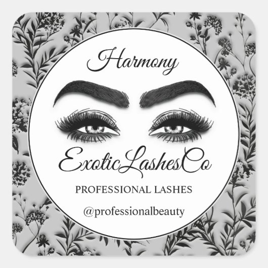 Makeup Eyelash Packaging Cleaner Floral Quadratischer Aufkleber (Vorderseite)