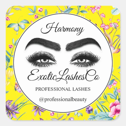 Makeup Eyelash Packung Reiniger Blumengelb Quadratischer Aufkleber (Vorderseite)