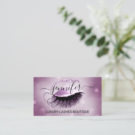 Makeup Eyelash QR Code Logo Glitzer Berry Pink Visitenkarte (Stehend Vorderseite)