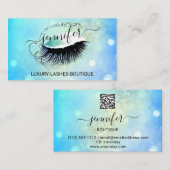 Makeup Eyelash QR Code Logo Glitzer Blue Gold Visitenkarte (Vorne/Hinten)