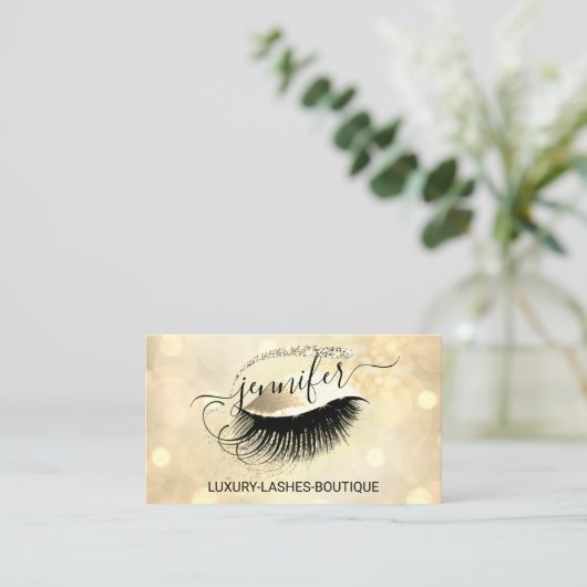 Makeup Eyelash QR Code Logo Glitzer Eye Gold Visitenkarte (Stehend Vorderseite)