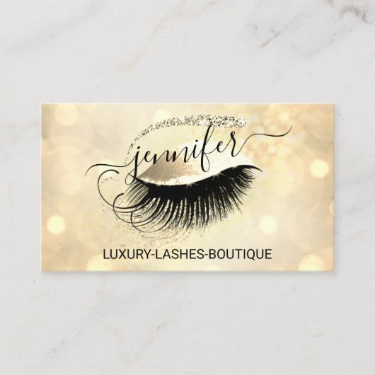 Makeup Eyelash QR Code Logo Glitzer Eye Gold Visitenkarte (Vorderseite)