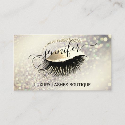 Makeup Eyelash QR Code Logo Glitzer Gold Royal Visitenkarte (Vorderseite)