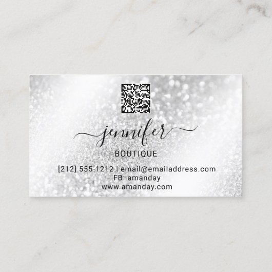 Makeup Eyelash QR Code Logo Glitzer Grau Silber Visitenkarte (Rückseite)