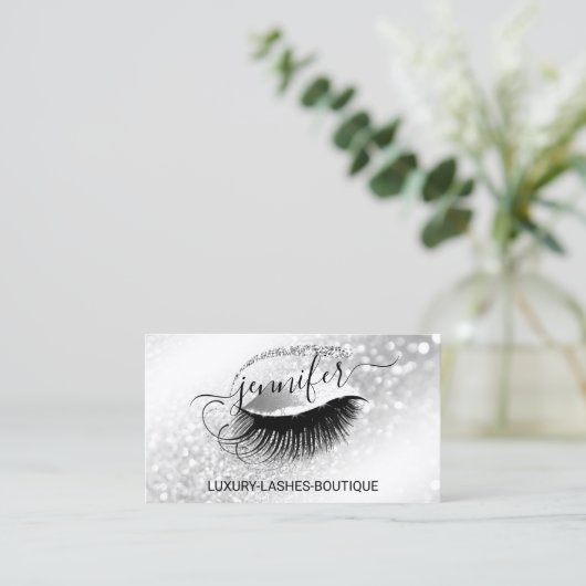 Makeup Eyelash QR Code Logo Glitzer Grau Silber Visitenkarte (Stehend Vorderseite)