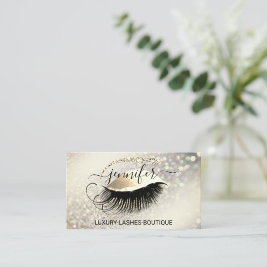 Makeup Eyelash QR Code Logo Glitzer Lux Gold Visitenkarte (Stehend Vorderseite)