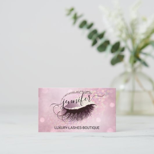 Makeup Eyelash QR-Code Logo Glitzer Rosa Rose Glam Visitenkarte (Stehend Vorderseite)