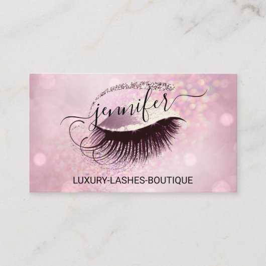 Makeup Eyelash QR-Code Logo Glitzer Rosa Rose Glam Visitenkarte (Vorderseite)