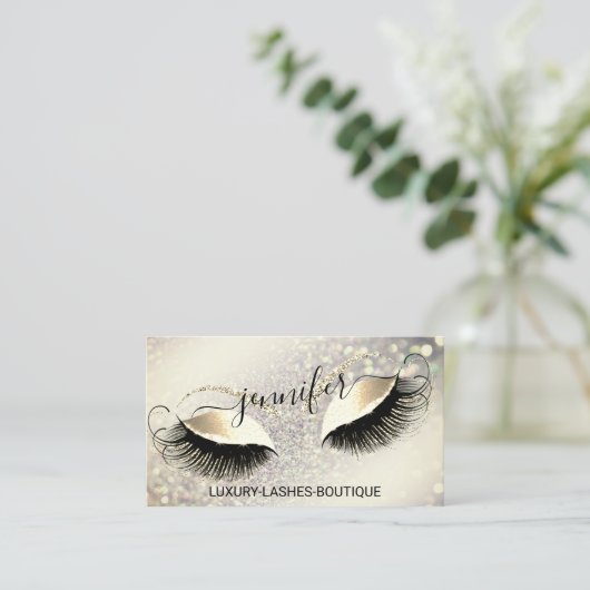 Makeup Eyelash QR Code Logo Glitzer Royal Gold Visitenkarte (Stehend Vorderseite)