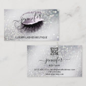 Makeup Eyelash QR Code Logo Glitzer Smoky Silber Visitenkarte (Vorne/Hinten)