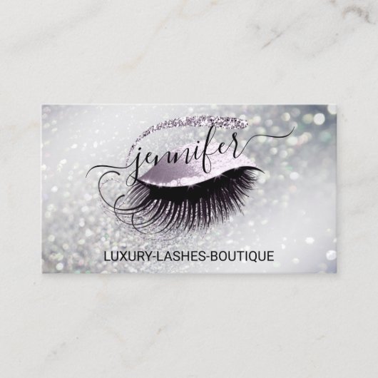 Makeup Eyelash QR Code Logo Glitzer Smoky Silber Visitenkarte (Vorderseite)