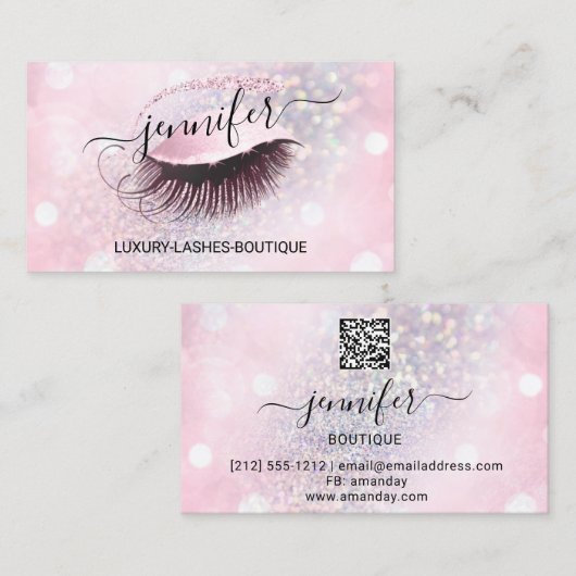 Makeup Eyelash QR Code Rosa Glitzer Auge Diamond Visitenkarte (Vorne/Hinten)