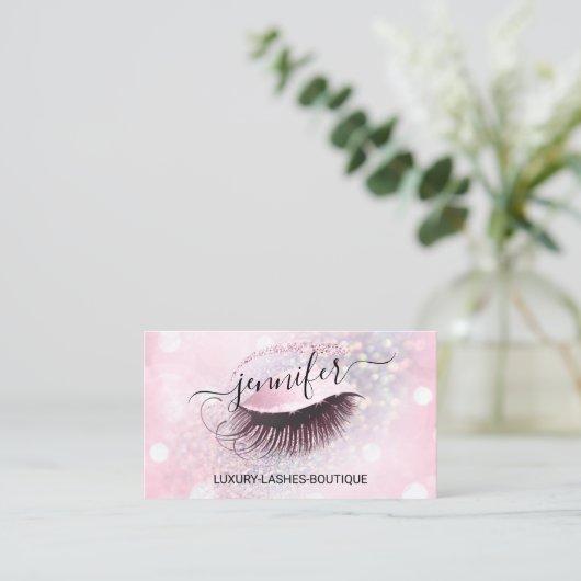 Makeup Eyelash QR Code Rosa Glitzer Auge Diamond Visitenkarte (Stehend Vorderseite)