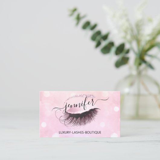 Makeup Eyelash QR Code Rosa Glitzer Auge Logo Visitenkarte (Stehend Vorderseite)