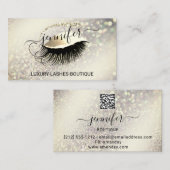 Makeup Eyelash QR-Glitzer-Logo Sepia Gold Visitenkarte (Vorne/Hinten)