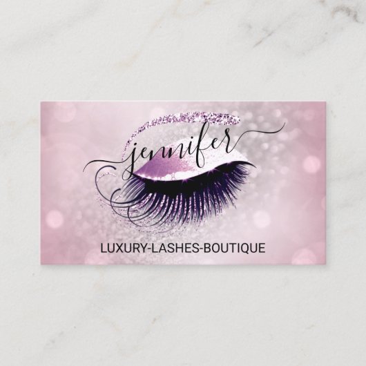 Makeup Eyelash QR-Logo Glitzer Rosa Grau Visitenkarte (Vorderseite)